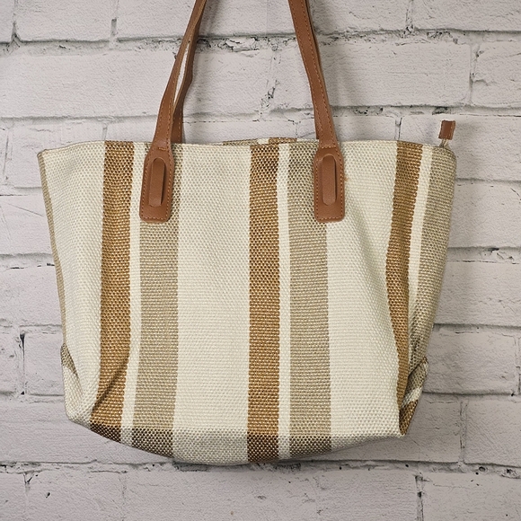 Striped Tan and Cream Tote Bag - Picture 2 of 6